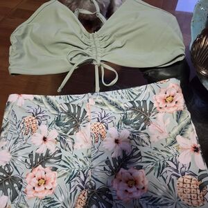 Floral Bikini Set Shein Top,bottoms And Cover Up 3 Pieces with Pineapple Print